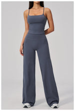 Yoga Suit Gym Fitness Set Hanging Neck Slim Sports Tank Top High Waist Wide Leg Pants Tracksuit Outdoor Running Athletic Wear
