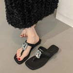 Low Heel Flip Flops Summer New Square Toe Clip Toe Soft Sole Non-Slip Wear-Resistant Flats Women's