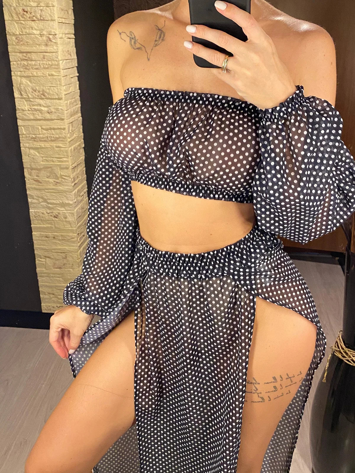 2026 Leopard Off Shoulder Long Sleeve 2 Pieces Set Beach Cover Up Cover-ups Beach Dress Beach Wear Beachwear Female Women V3728