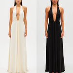 Sexy Deep V Halter Neck Long Dress Women Elegant Bandage Patchwork Luxury Evening Dresses Solid Color Hot Girls Party Vestidos