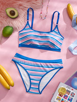 Brazilian Style Striped Women Lingerie Set Color Block Wireless Unpadded Bra Intimates Panties Underwear