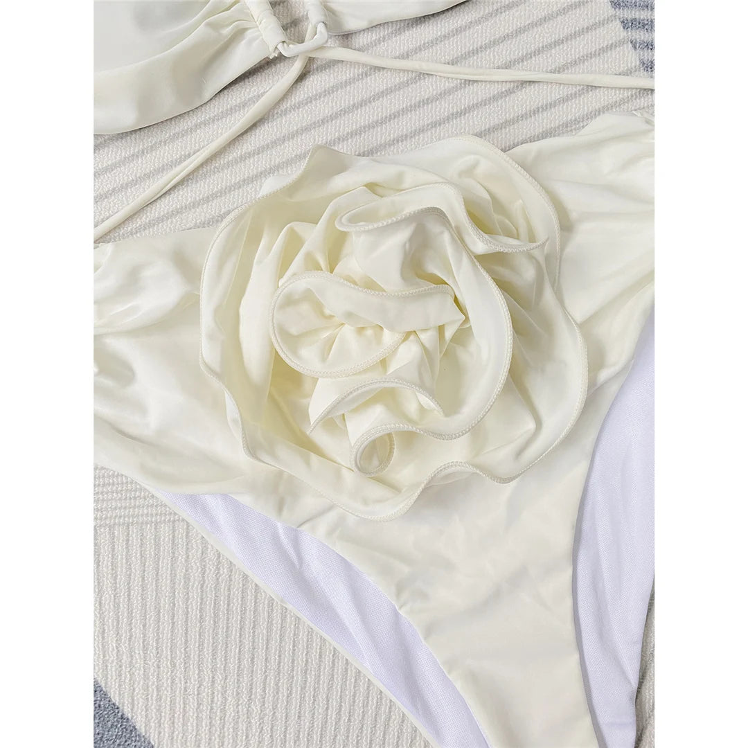 Sexy 3D Flower Wrinkled Female Swimsuit High Waist Bikini Women Swimwear Two-pieces Bikini set Bather Bathing Suit Swim Y4939