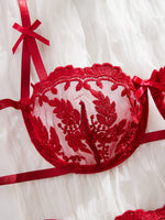 Lady Floral Embroidery Lingerie Set Women Sheer Bra and Brief Underwear Set Satin Sexy Intimates Underwear