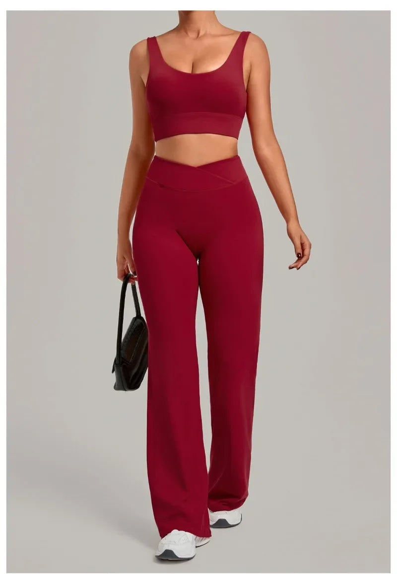 Women's Seamless Yoga Sets Sports Fitness Hip-lifting High Waist Flared Pants Backless Bra Suits Training WorkoutLeggings Sets