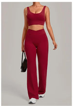 Women's Seamless Yoga Sets Sports Fitness Hip-lifting High Waist Flared Pants Backless Bra Suits Training WorkoutLeggings Sets