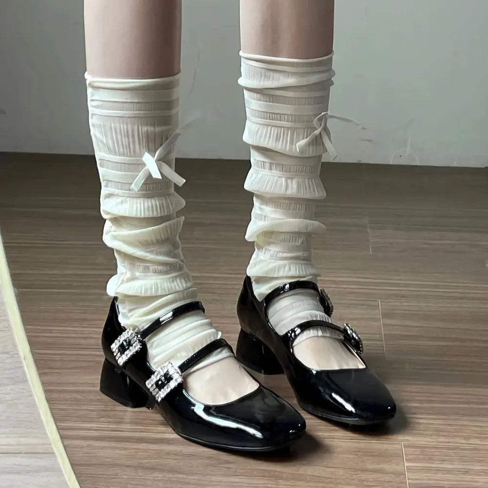 2026 Brand Design Women's Mary Janes Heels Shoes Summer Vintage Black Shoes Sweet Elegant Crystals Rhinestones Lady Pumps
