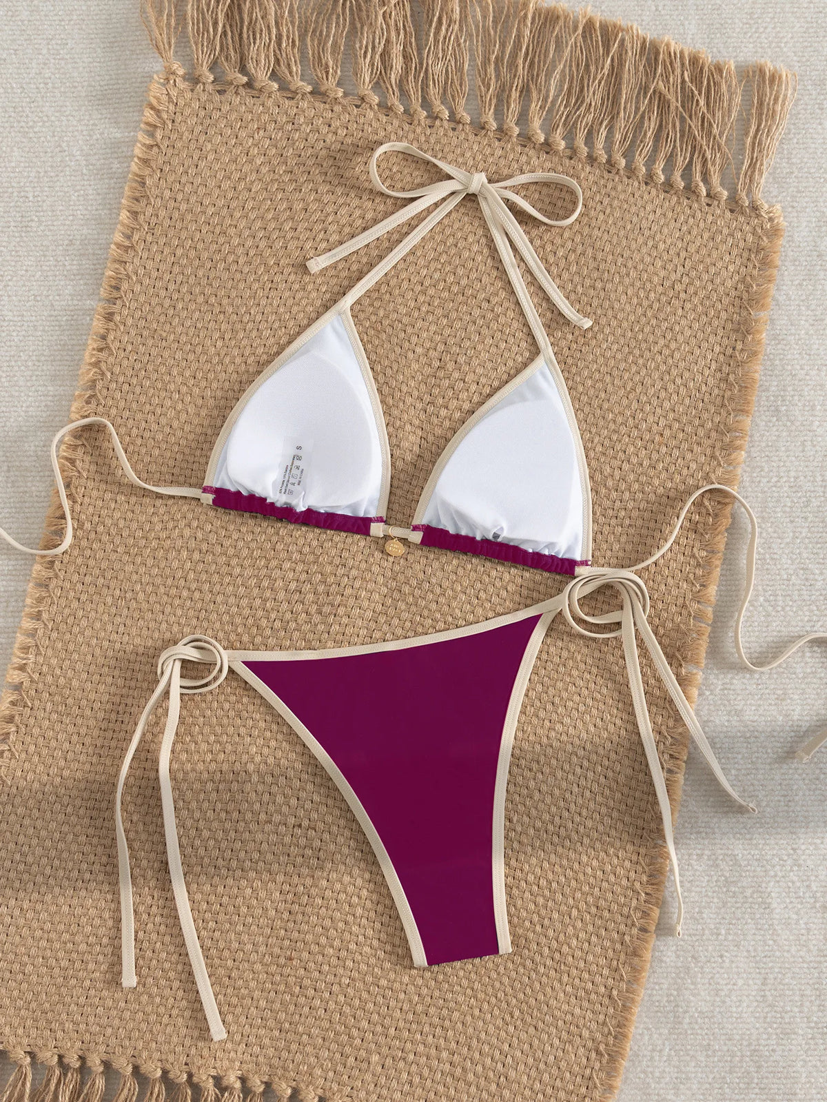 2026 New Arrival Sexy Bikini Set Women's Two Piece Swimsuit with Color Blocking Edge Tie Side Cross Back Swimwear for Beach Pool