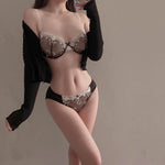 MOYISU Happy Sexy Big Breasts Show Small Underwear Women Small Breasts Summer Thin Bra French Pure Desire Lace Underwire Bra Set
