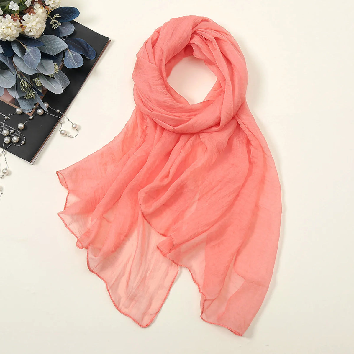 Solid Color Chiffon Scarf Fashionable Lightweight Neck Scarf For Women Summer Neck Sun Protection Silk Scarf Shawl 170*70cm
