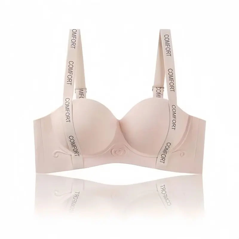 Women Push-Up Bra Seamless Underwear Letter Straps Cute Heart Print Non-wired No Rims 3/4 Cup