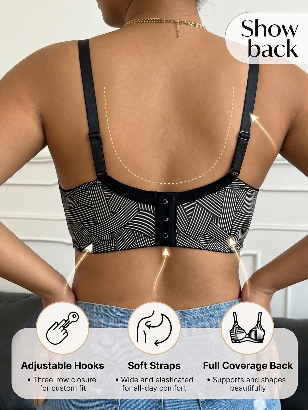 Plus-Size Women's B C D Cup Geometric Print Underwire Bra, Push-Up Bra for Side Breast Collection, Thin Cup Minimizer Comfortable Women's Bra