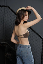 Sexy Japanese Satin Halter Bra Strapless Seamless Two-Way Wear Adjustable Comfort Back Fit Wirefree Lingerie Set S-XL MOYISU Bra