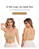 Women's Strapless and Wire-free Bandeau Bra with Full Cup Thin Mold Padding Non-slip Silicone Seamless Bra Plus Size Underwear