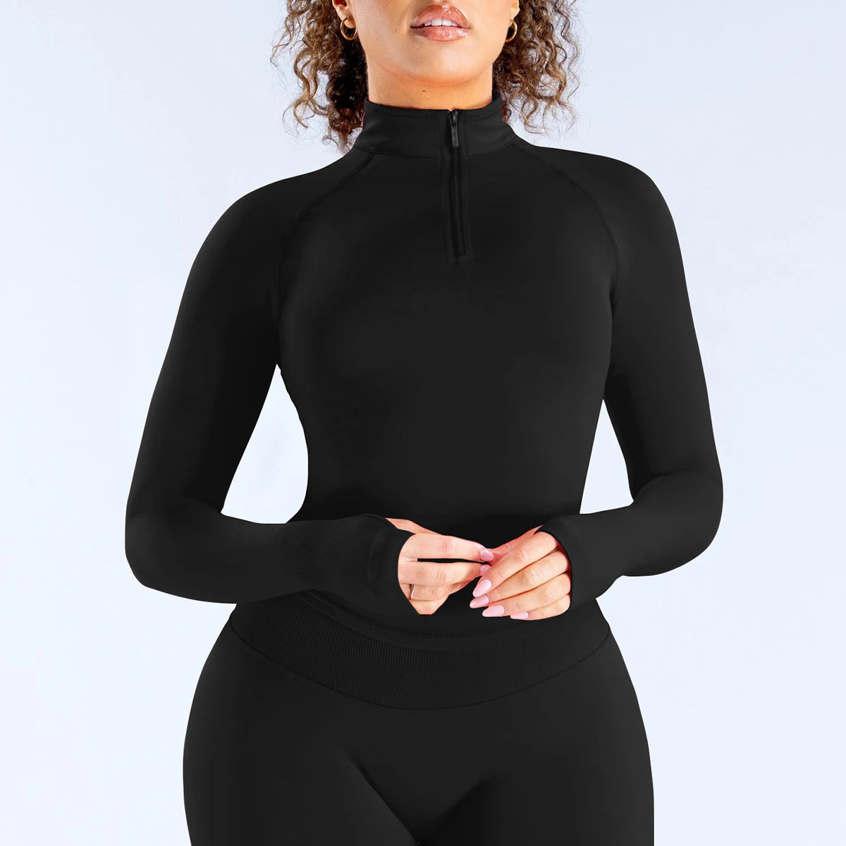 Women Half Zip Long Sleeve Yoga Top Thumb Hole Slim Fit Stretchy Sports Workout Running Fitness Active Shirts