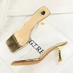 BIGTREE Sexy Silver PVC Transparent Crystal Womens Slippers 2026 Summer Square Toe Thin High Heels Sandals Ladies Shoes