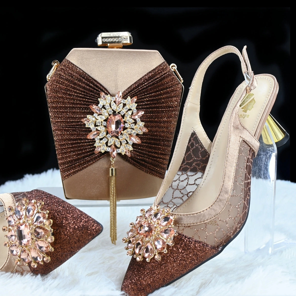 Doershow High Quality African Style Ladies Shoes And Bags Set Latest coffee Italian Shoes And Bag Set For PartyHGH1-14
