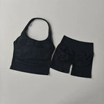 Yoga 2 Pieces Gym Set Women Backless Halter Tops High Waist Seamless Shorts Gym Suit Fitness Sports Bras Sportswear Workout Sets