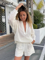 Foridol Embriodery Lace Cotton Blouse Shirt Women V Neck Vintage Hollow Out Tops Autumn Winter Casual Office Ladies Blouse Blusa