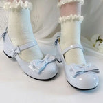 Lolita Style Cute Round Head Jane Pumps With Bow Women's Sweet Party Dress Midi Heels Shoes Fashion PU Sandals