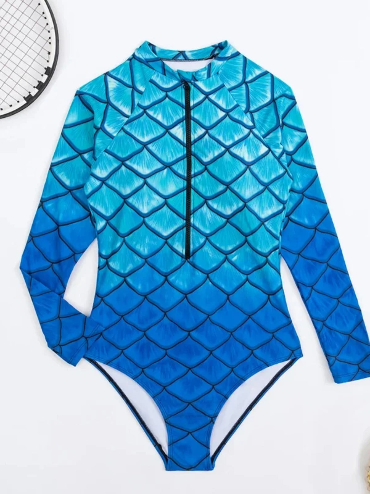 2026 NewFish Scale Printed Surfing Suit for Women,Long Sleeve One-Piece Swimsuit,Zipper Competitive High Elasticity Bikini