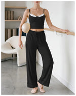Women's Yoga Sets Yellow Patchwork Slimming Sports Tank Top Summer Gym Training Suit High Waist Wide Leg Pants Fitness Outfits