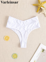 S - XL High Waist High Leg Cut Bikini Bottom Swim Brief Women Swimwear Female Bather Brazilian Tanga Panties Underwear V7095