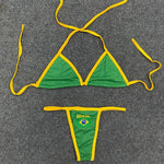 Sexy Spicy Girls Contrast Color Split Two Piece Y2K Europe America Slim Fashion Flag Printed Dopamine Bikini Beach Holiday Suit