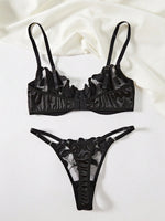 Transparent Floral Two Pieces Exquisite Lace Lingerie Set Ultrathin Bra Briefs Set Solid Exotic Lingerie For Ladies 23171A