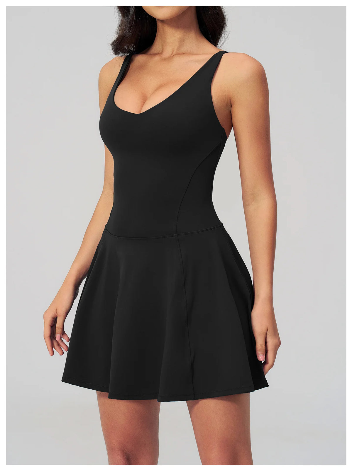 Bodycon Tennis Dress with Shorts Pocket Women Speed Dry Sleeveless V Neck One Piece Sport Outfit Short Dress Fitness Yoga Set