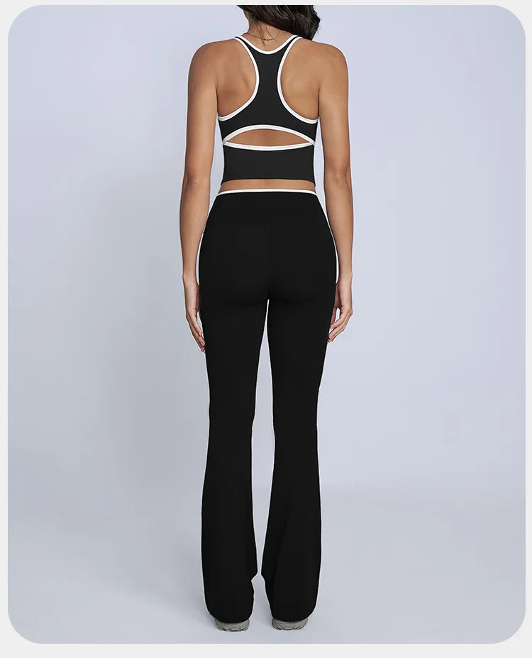 Tight Naked Yoga Shorts Suit Women Double Strap Sports Bra High Waist Flare Leggings Fitness Suit Gym Running Workout Clothes