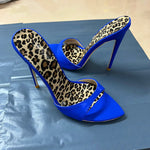 10cm Heeled Mules Candy Color Pointed Open Toe 12cm High Stiletto Heels Summer Party Dress Women's Slippers royal blue 12cm
