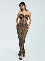 2 Piece Sets Women Lace Tie-up Tube Tops + Long Skirts Outfits Summer Streetwear Sexy Fairycore Y2K Aesthetic Clothes