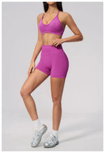 Seamless Yoga Excersize Sets Women Cross Back Sports Bra Tracksuit Workout Clothes High Waist Hip Lifting Shorts Fitness Suits