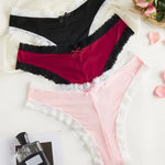 3pcs/Set Women's Low-Rise Triangle Panties French Lace Patchwork 2-Color Briefs Thin Gusset Chic Delicate Intimate Underwear