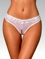 Pink Rose Lace Cross Strap Open Crotch Panty for Women Plus Size Sheer Thong Underwear