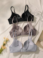 3 pieces of multi-color women's underwire bra comfortable daily underwear solid color women's Lingerie push up bra B6055