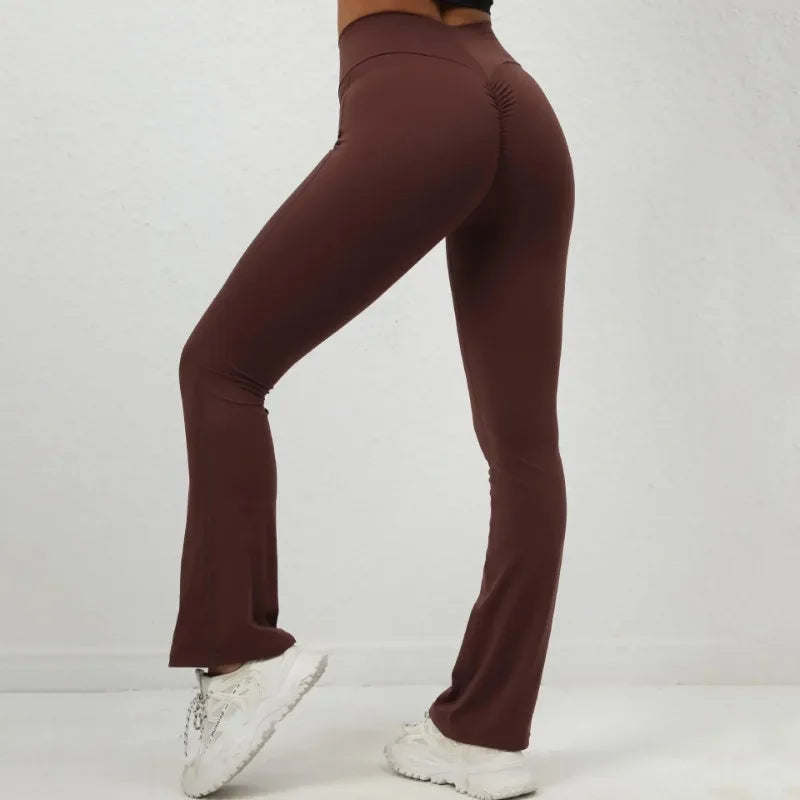 Women's Seamless Yoga Leggings Pants Sports Fitness Peach Hip-lifting High Waist Slimming Dance Training Workout Flared Pants