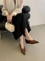 Summer Fashion Wedges Half Slippers Women French Elegant Pointed Toe Suede Leather Party Mule Girls Slides Zapatos Mujer Dress