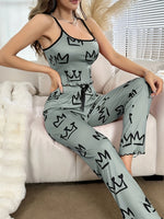 Summer 2 Pieces Pajama Set for Women Sleepwear Breathable Soft Casual Cami Top and Long Pants Sets Homewear Loungewear
