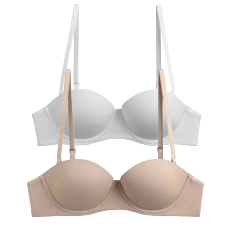 2Pcs/Set Demi Cup Bras For Women Convertible Strapless Bra Low Cut Underwear Comfort Padded Brassiere Sexy Lingerie S-XL