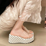 Transparent PVC Wedge Slide Mules Shoes Women Vintage Slip On Platform 7.5CM High Heel Leopard Print Polka Dot Summer Sandals