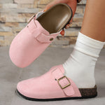 Women Suede Clog Mule Slippers Adjustable Buckle Closed Toe Backless Flat Indoor Outdoor Casual Shoes