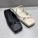 2025 Summer Elegant Black Square Toe Ballet Flats Shoes Women Butterfly Knot Slip On Comfy Walking Mules Shoes Outdoor Slides