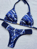 Print Halter Braided Rope Mini Thong Bikini Female Swimsuit Women Swimwear Two-pieces Bikini Set High Cut Bathing Suit Swim Lady