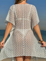 2025 V Neck Short Sleeve Hollow Out Knitted Tunic Beach Cover Up Cover-ups Beach Dress Beach Wear Beachwear Female Women K6535
