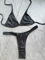 DEKA Luxury Diamond Back Thong Bikini Shiny Black Snakeskin Print Bikini Set Swimwear Women Swimsuit Beach Push Up Bathing Suit