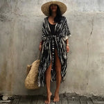 2024 New Summer Sexy Beach Kimono Swimwear Cotton Cover Up Swimsuit Women Print Bikini Cover Up Beachwear Dress Robe