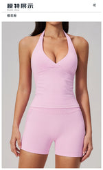 New Seamless Yoga Thread Set Women Hanging Neck V Neck Slim Sports Tank Top Hip Lifting Abdominal Tightening Shorts Fitness Suit