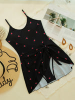 Vintage Black Floral Print Skirt Swimwear Women Halter Push Up Backless Bathing Suit Holiday One Piece Swimsuit 2026 Monokini