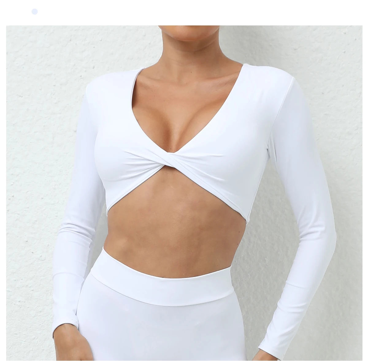Long Sleeve Gym Crop Tops for Women Twist Deep V Workout Quick Dry Padded Sports Fitness Yoga T-Shirt
